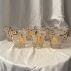 Set of 7 Vintage Gold Leaf Glasses